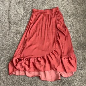 Satin wrap ruffle midi skirt